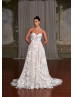 Ivory Embroidered Lace Tulle Fairytale Wedding Dress With Detachable Sleeves